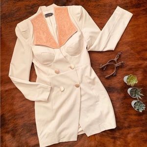 Custom leather detailed western blazer dress